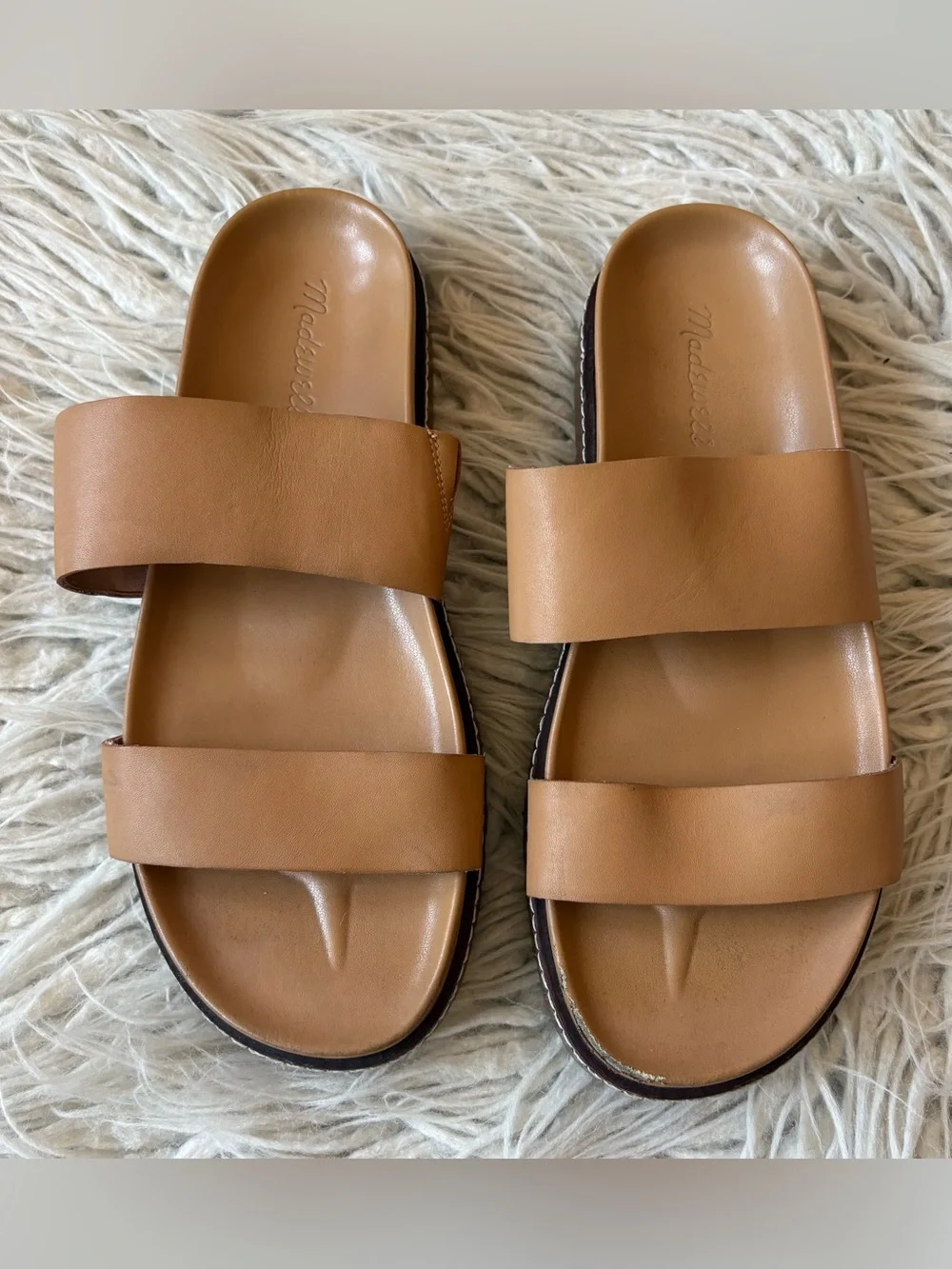 Madewell The Charley Double-Strap Camel Brown Leather Slide Sandals ND955 Size 8